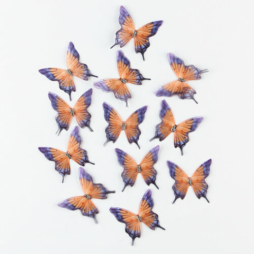 Декор для творчества «Бабочка огнёвка», двухслойный, набор 12 шт, размер 1 шт. — 5 × 5 см