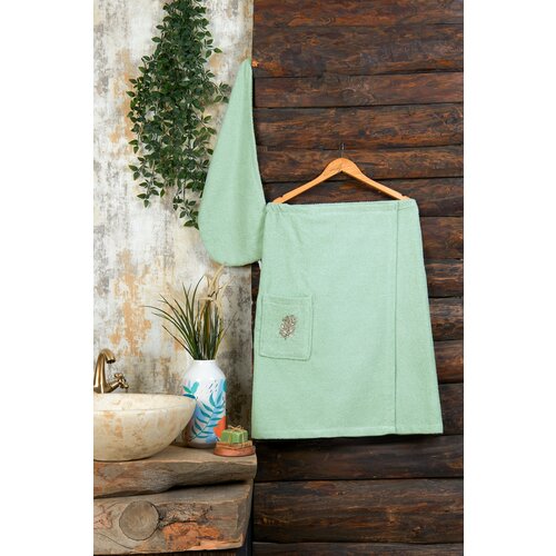 10303-Зеленый ( Морская волна ) Махровая женская ( килт+чалма ) Сауна Метеор Текстиль