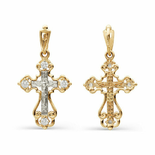 Крестик KARATOV, красное золото, 585 проба, фианит, золотистый, красный