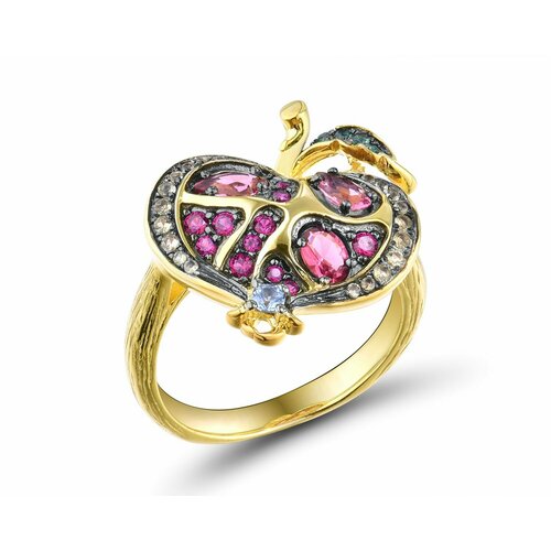 фото Кольцо valtera, серебро, 925 проба, рубин синтетический, шпинель, фианит, изумруд синтетический, золотой, красный