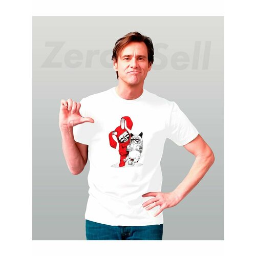 фото Футболка заяц скелет кот мем, размер s, белый zerosell