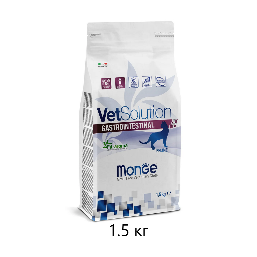 Сухой корм для кошек Monge VetSolution Cat Gastrointestinal, при проблемах с ЖКТ, 1.5 кг