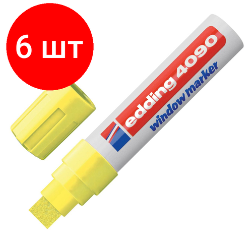 Комплект 6 штук, Маркер меловой для окон EDDING E-4090/65 4-15мм (декоративный) неон. желтый