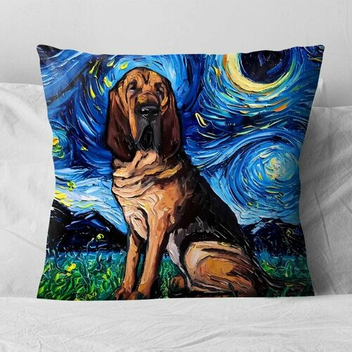 Подушка декоративная Собаки Ван Гог Бладхаунд 40х40 велюр подарок на 23 февраля любимому мужчине на день рождения , юбилей, годовщину