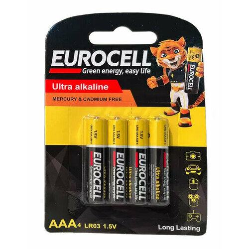Батарейки Eurocell, алкалиновые AAA (мизинчиковые) в блистере: 4 шт.