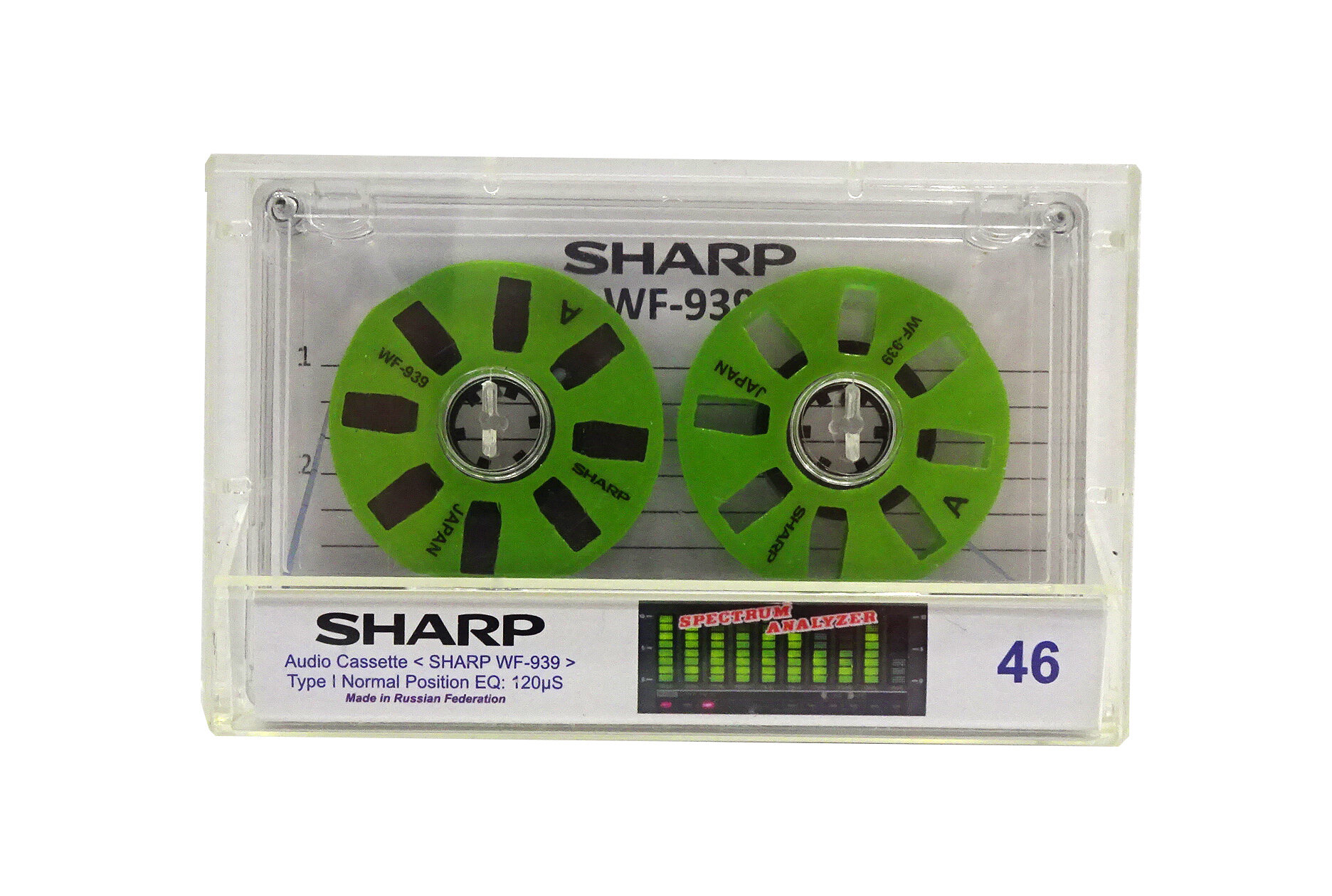 Аудиокассета "Sharp WF-939" с боббинками цвета зелёный неон