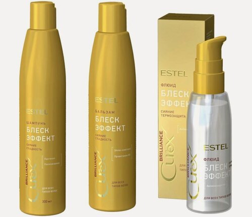 Изображение товара ESTEL PROFESSIONAL Набор CUREX BRILLIANCE для гладкости и блеска волос Шампунь 300 мл , Бальзам 250 мл , Флюид 100 мл