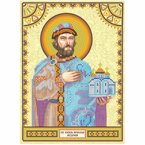 Схема для вышивки иконы бисером на холсте абрис АРТ ACK-106 Святой Ярослав 17х23 см