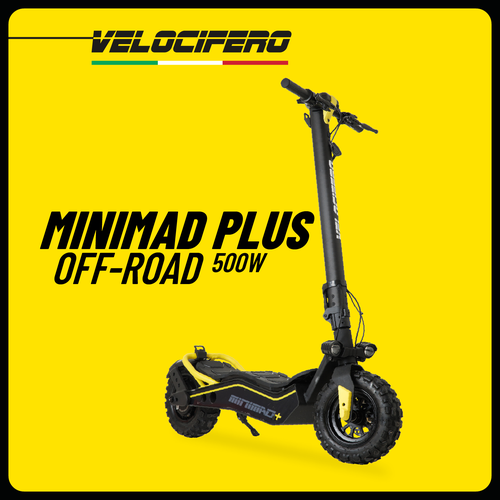 фото Электросамокат minimad plus 500 w off-road, желтый, внедорожная резина, литий ионная батарея velocifero