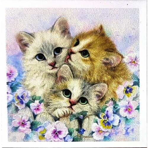 Алмазная мозаика 20*20см котята. Поп-арт детская без подрамника, частичная выкладка