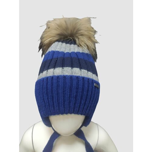 фото Шапка бини мегашапка, размер 50, серый, синий