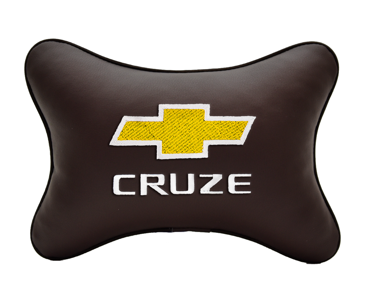 Автомобильная подушка на подголовник экокожа Coffee с логотипом автомобиля CHEVROLET Cruze