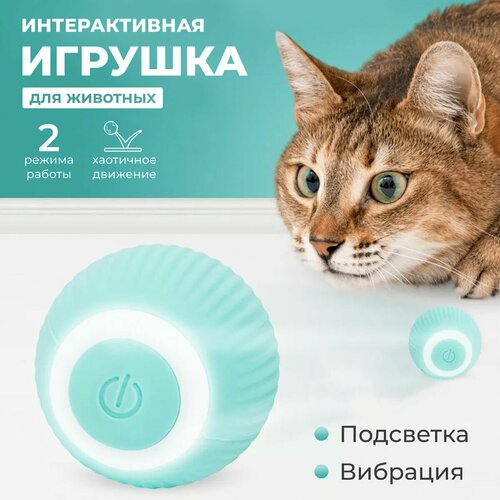 Интерактивная игрушка шарик - дразнилка для кошек и собак Smart rotating ball (2 режима работы) (Голубой)