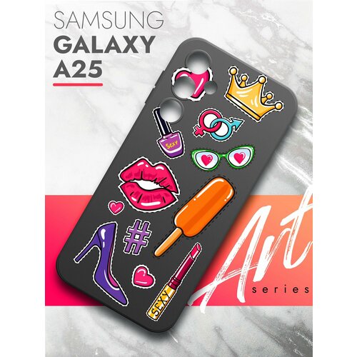 Чехол на Samsung Galaxy A25 (Самсунг Галакси А25) черный матовый силиконовый с защитой (бортиком) вокруг камер, Brozo (принт) Женские штучки чехол на samsung galaxy a25 самсунг галакси а25 черный матовый силиконовый с защитой бортиком вокруг камер brozo принт россия russian fed