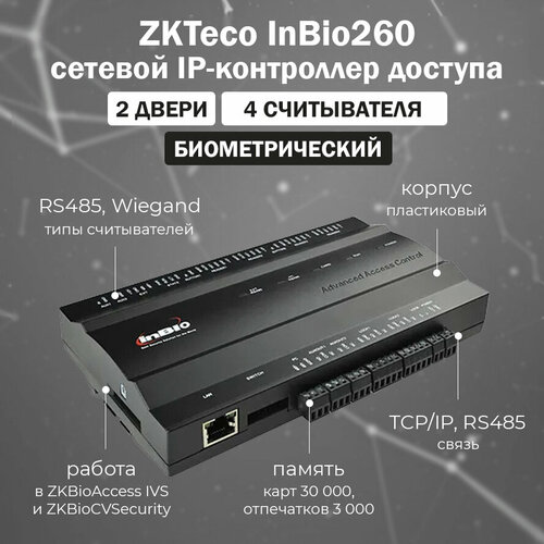zkteco inbio160 pro биометрический сетевой контроллер на 1 точку доступа ZKTeco InBio260 биометрический сетевой контроллер СКУД на 2 двери / IP-контроллер доступа