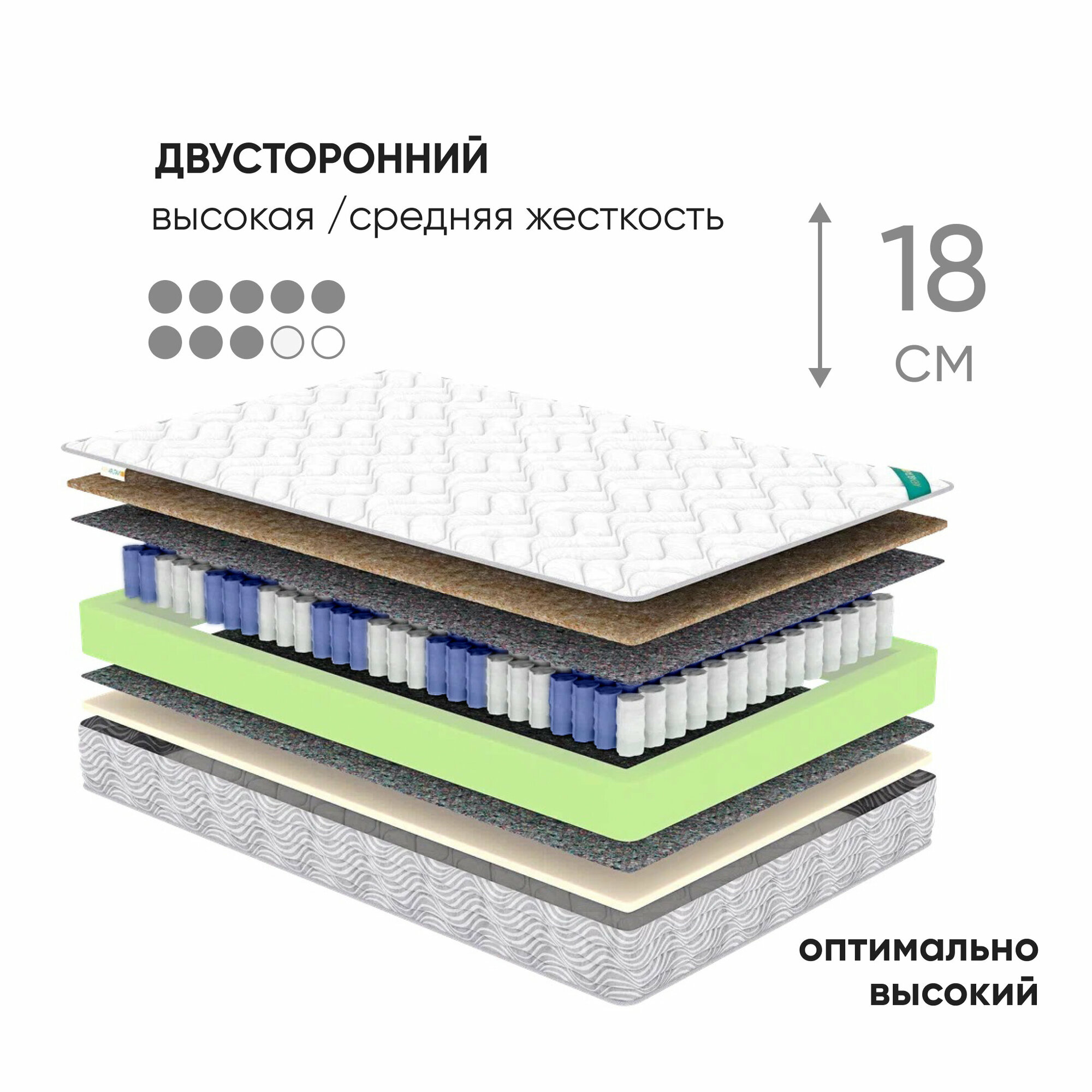 Матрас 120х200 см Микс Лайт 218, высота 18см, независимые пружины, двусторонний, анатомический, ортопедический