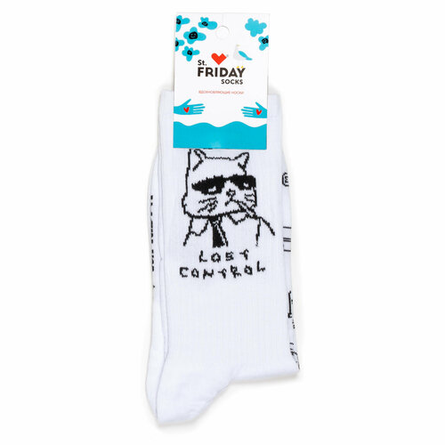 Носки St. Friday Мужские носки с надписями и рисунками St.Friday Socks, размер 38-41, черный, белый