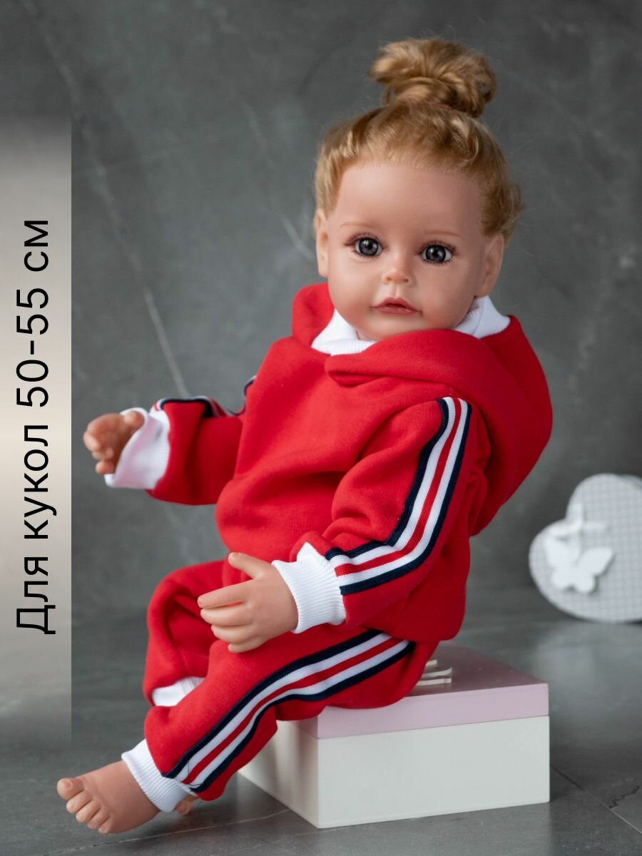 Одежда для куклы Реборн (Reborn) 55см , Rich Line Home Decor, X-41_Красный-белый-с-капюшоном