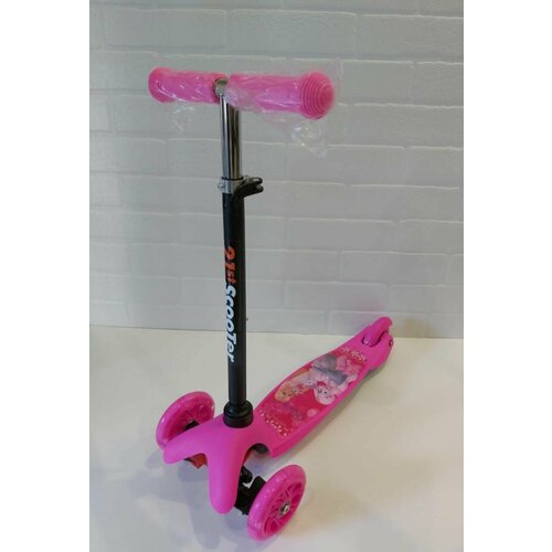 фото Самокат трехколесный детский scooter 3-х колесный , регулируемый руль, светящиеся колеса , нагрузка до 30 кг, цвет розовый девочка с собачкой нет бренда