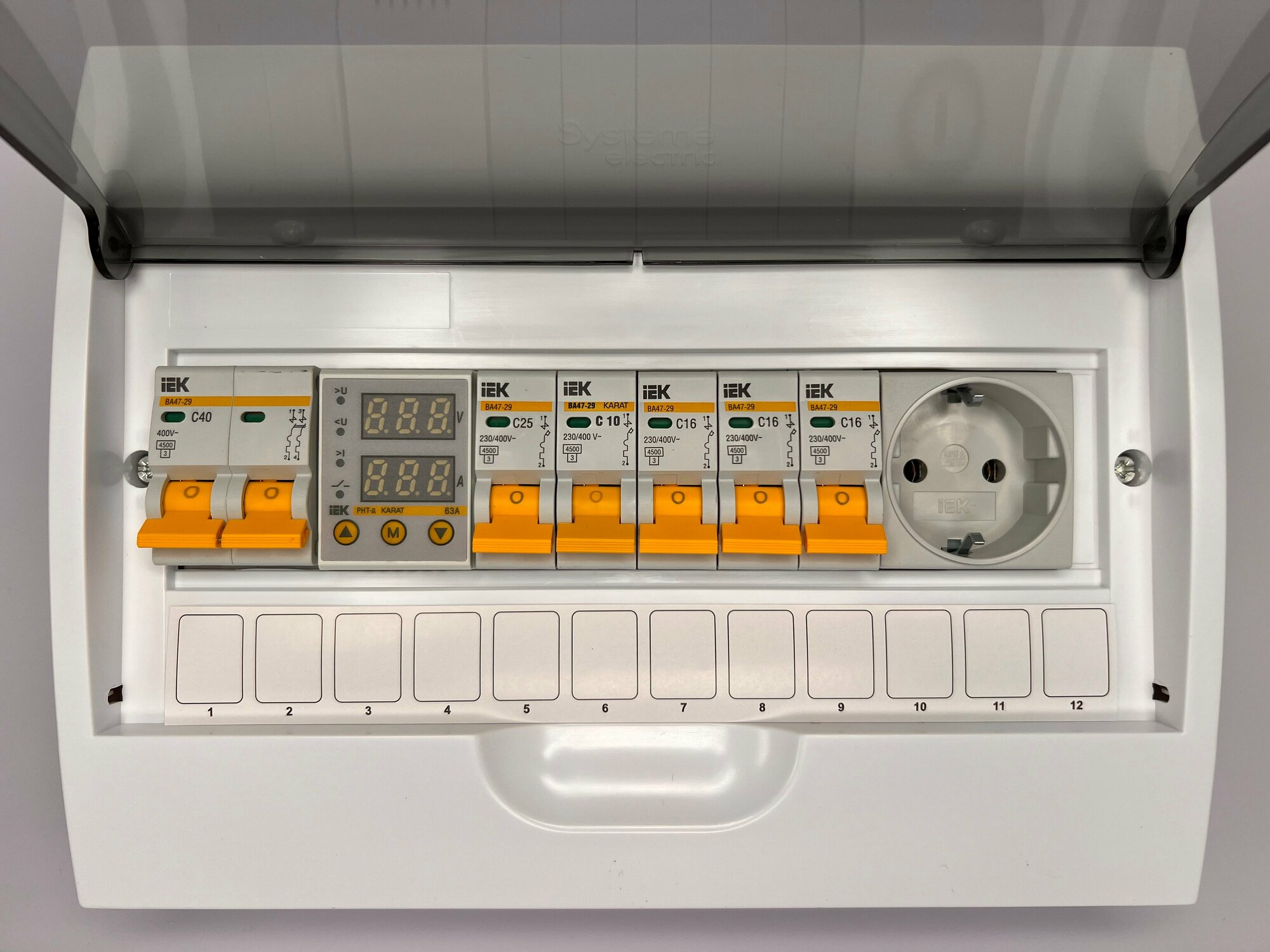 Щит готовый электрический распределительный, навесной, пластик прозрачный. 12 модулей