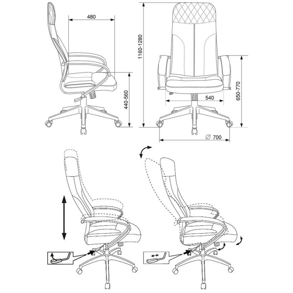 Кресло руководителя Бюрократ CH-608Fabric, на колесиках, ткань, серый [ch-608/fabric-dgrey] - фото №16