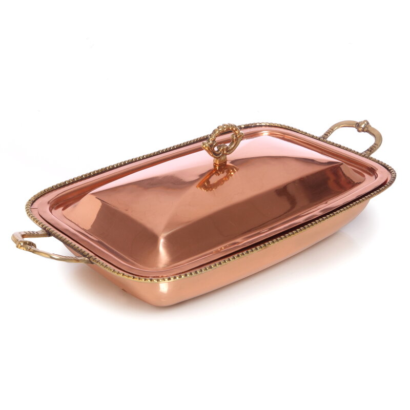 фото Большое медное блюдо с крышкой, высота 13см