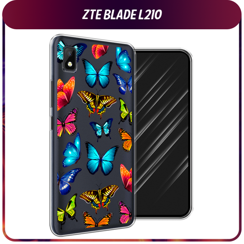 Силиконовый чехол на ZTE Blade L210 / ЗТЕ Блэйд Л210 Разные бабочки, прозрачный