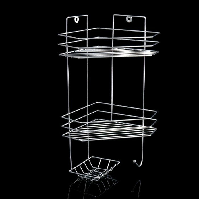 Полка угловая с мыльницей и вешалкой 2-х ярусная 25x18x42 см цвет хром