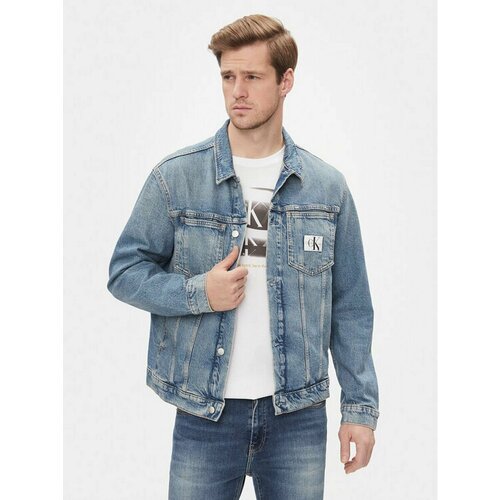 Куртка Calvin Klein Jeans, размер L [INT], синий 2021 denim jacket male hole retro motorcycle basic coat streetwear hip hop bomber jacket cowboy denim jacket