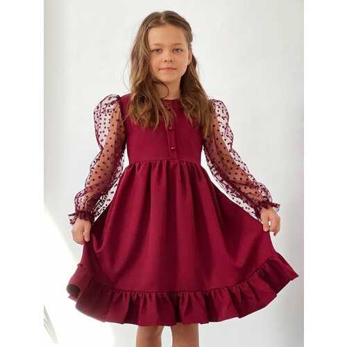 Платье Бушон, размер 134-140, бордовый платье бушон нарядное размер 134 140 желтый красный