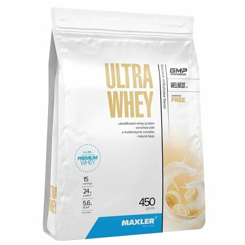 Maxler Ultra Whey 450 гр пакет (Maxler) Бананово-молочный коктейль протеин сывороточный maxler ultra whey 450 г клубничный молочный коктейль пакет