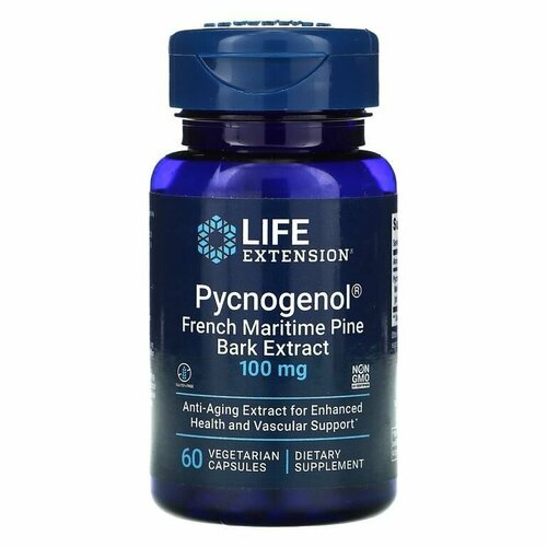 Life Extension, Pycnogenol, экстракт коры французской приморской сосны, 100 мг, 60 капсул