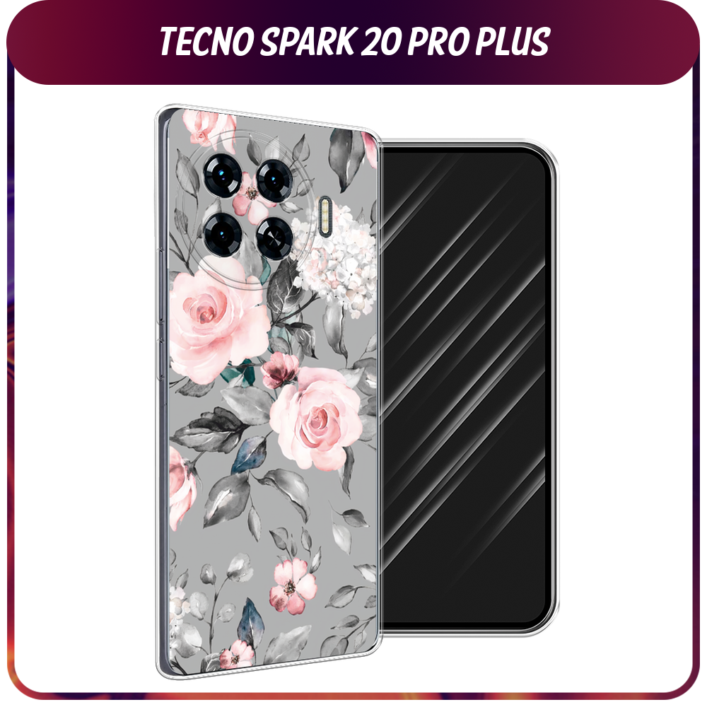 Силиконовый чехол на Tecno Spark 20 Pro Plus / Текно Спарк 20 Про Плюс "Розы на сером"