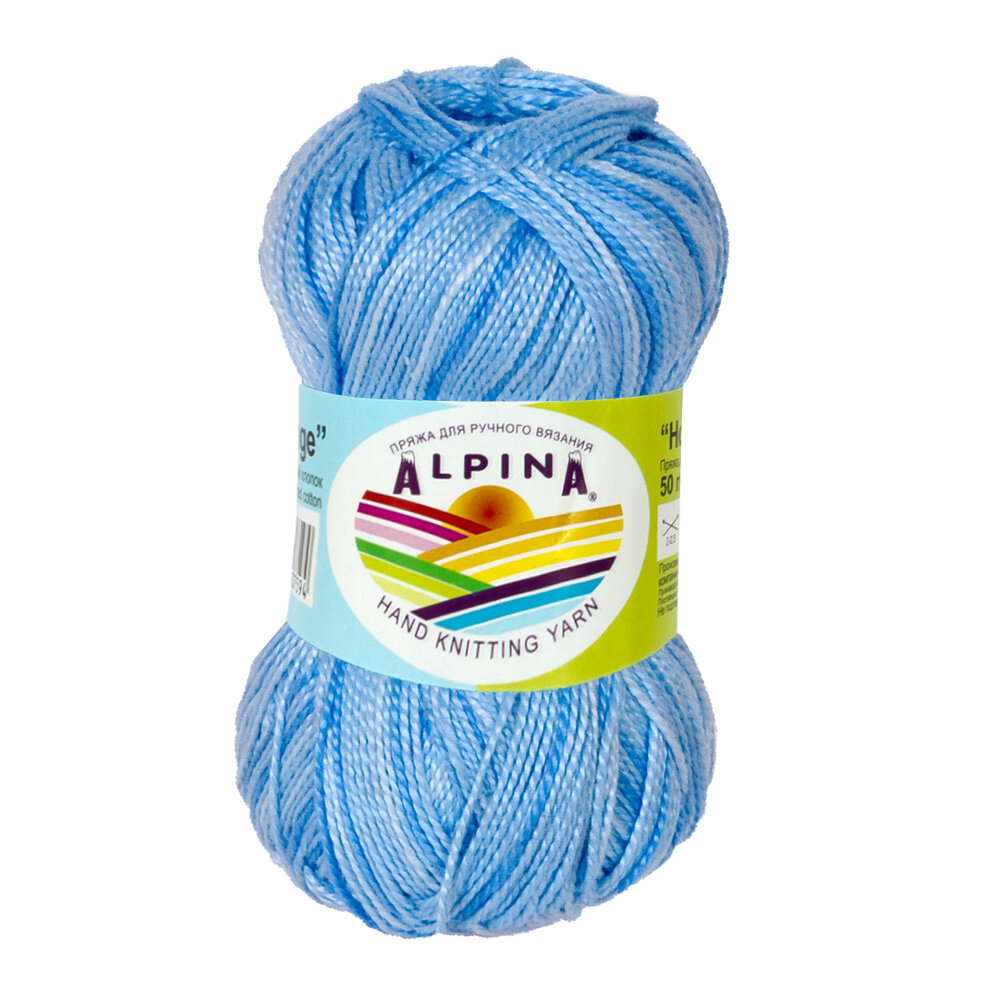 Пряжа ALPINA "HOLLY MELANGE" 100% мерсеризованный хлопок 50 г 200 м №06 голубой/т. голубой