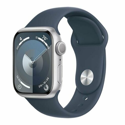 Apple Watch Series 9 GPS 41mm Aluminium Case with Silver/Storm Blue Sport Band S/M (MR903)