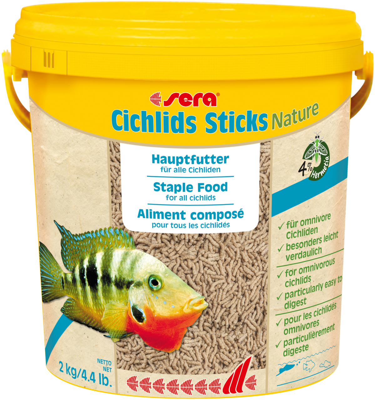 SERA, Корм для цихлид, основной в палочках "Cichlids Sticks Nature", ведро, 10 л, 2 кг, S0220