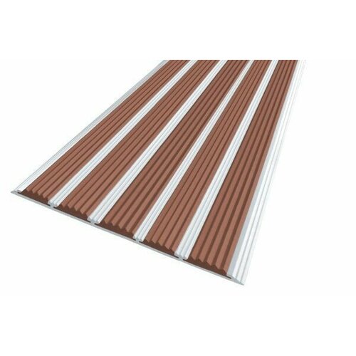 Алюминиевая полоса противоскользящая с пятью вставками 162 мм, 1 метр, коричневая, накладка на ступени против скольжения