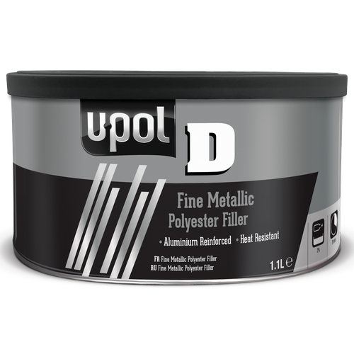 Шпатлевка с алюминиевым наполнителем U-POL D, серая, банка, 1.1л