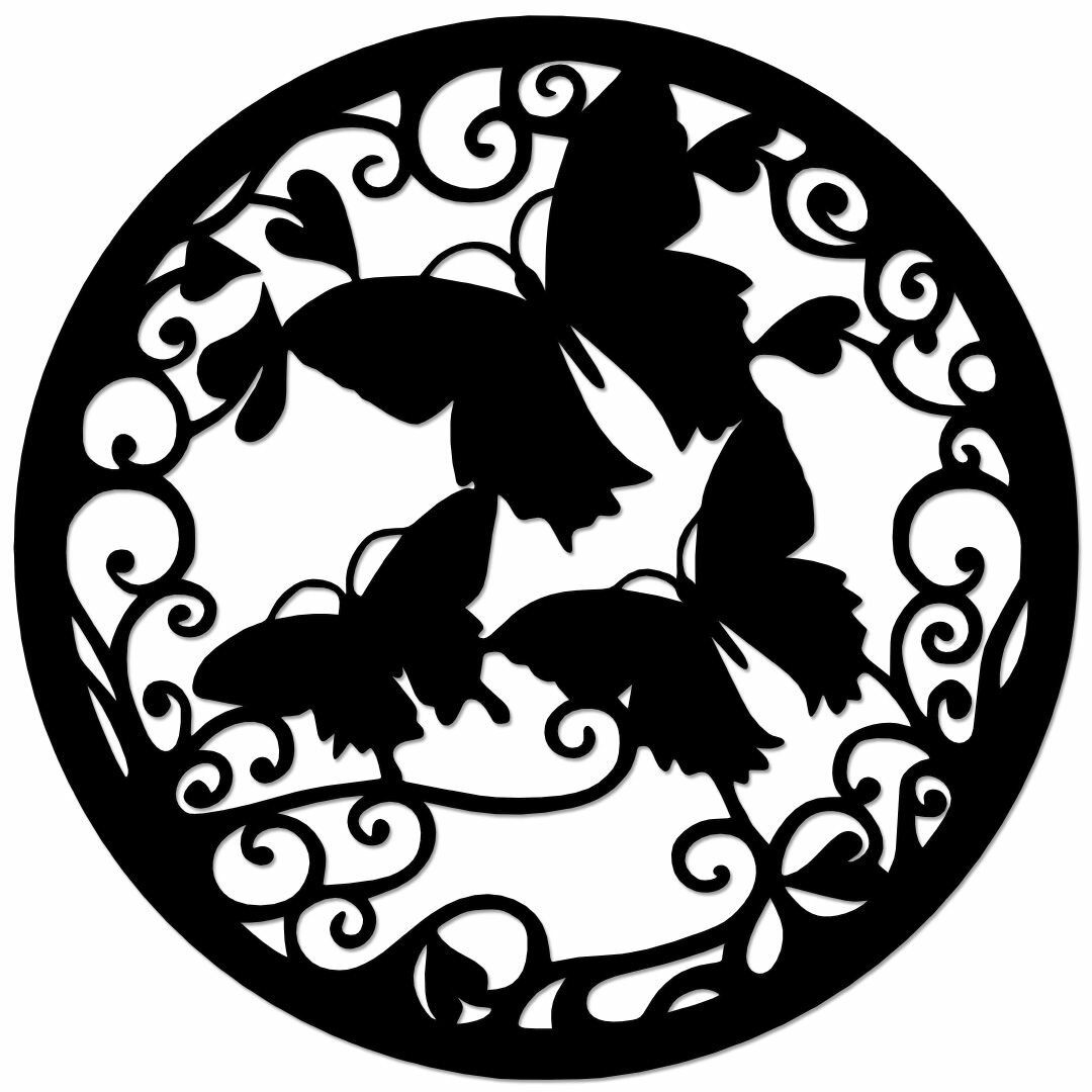 фото Панно интерьерное круглое "Бабочки" диаметром 300 мм/Украшение для дома на стену/Декорация настенная круглая