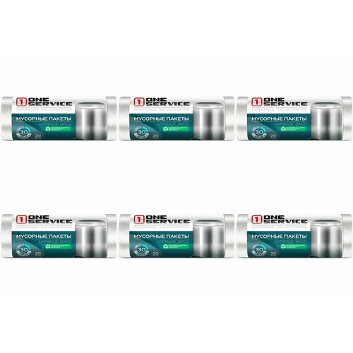 One service Мешки, пакеты для мусора, ONE service,45х49 см, 20 л, 30 штук, белые, 6 упаковок
