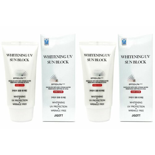 Jigott Крем солнцезащитный WHITENING UV SUN BLOCK SPF50, 70 мл, 2 шт jigott крем whitening uv sun block spf 50 70 мл