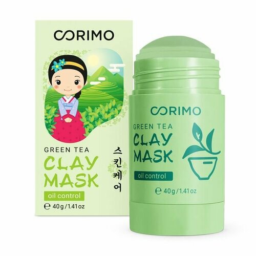 Corimo Глиняная маска для лица С зеленым чаем и алоэ, зеленая, 40 г