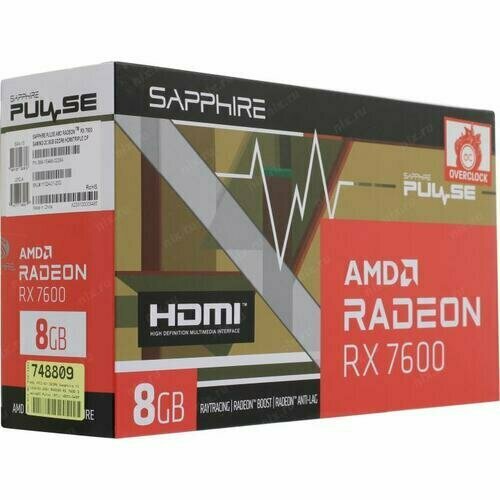 Видеокарта Sapphire RX7600 PULSE 8GB 128-bit GDDR6 HDMI 3xDP 2FAN RTL 4153200₽