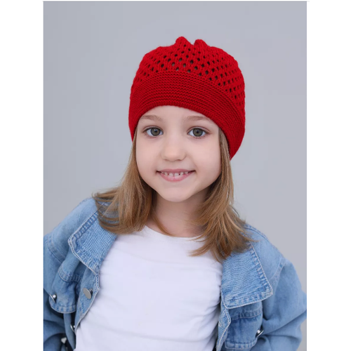 фото Шапка mi ropa детская вязаная шапка-сетка "паутинка", размер 5-8 лет, красный