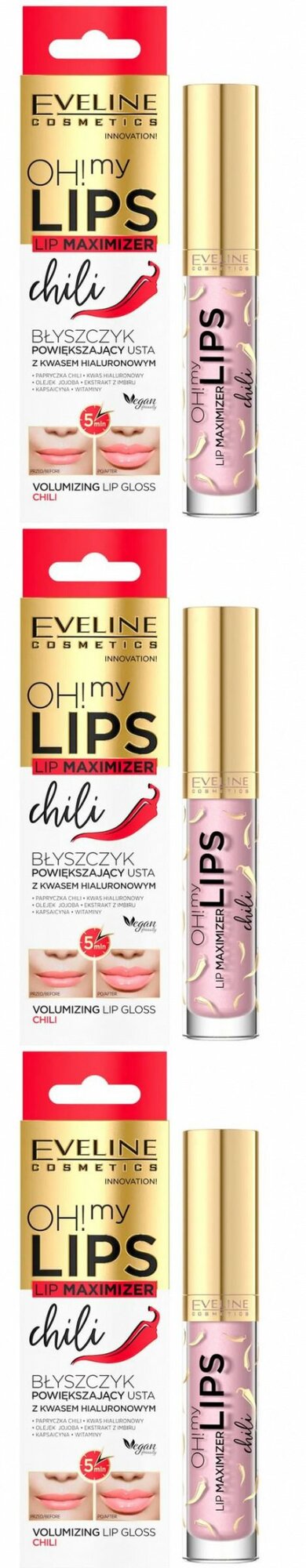 Eveline Cosmetics Блеск для увеличения объема губ Oh! My Lips-Lip Maximizer, Чили, 4,5 мл, 3 шт.