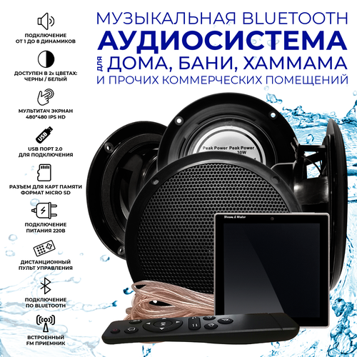 Комплект влагостойкой акустической системы для бани сауны и хамама SENSOR Black VISATON 4 Название 5160000₽