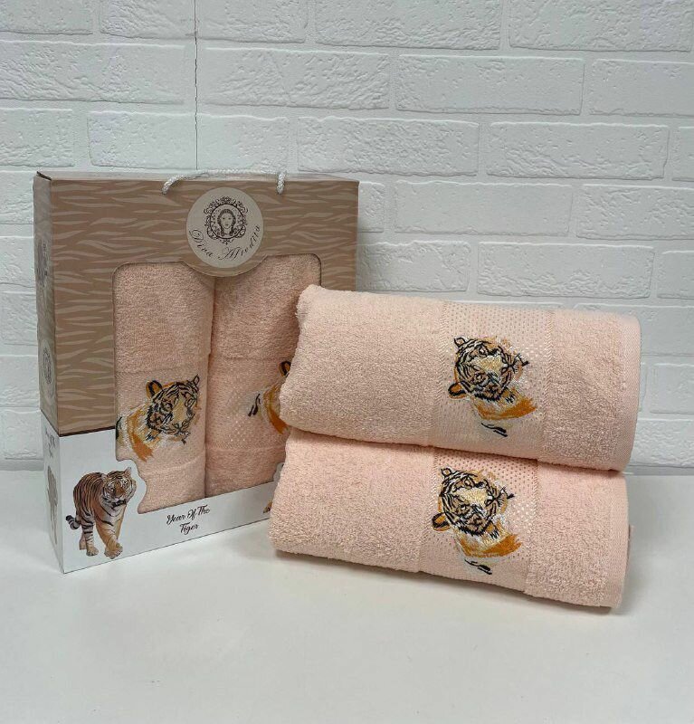 фото Набор махровых полотенец DIVA AFRODITA тигр LUX 50х90 (1шт), 70х140 (1шт) персик-3