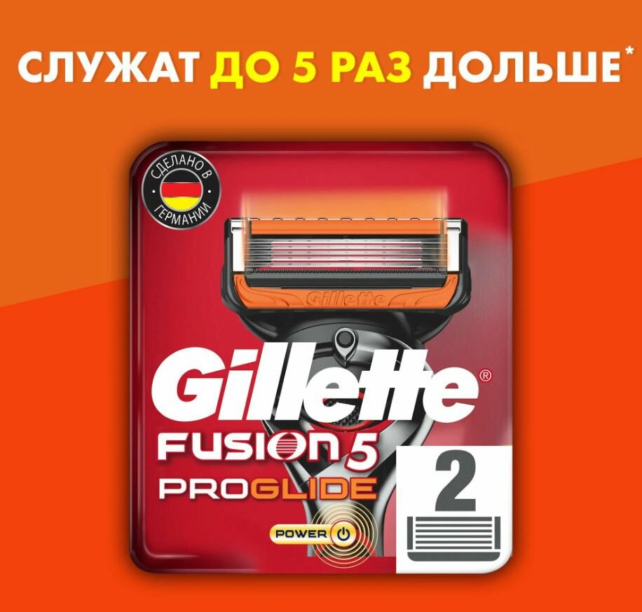 Сменные кассеты Gillette Fusion5 ProGlide Power, красный, 2 шт.