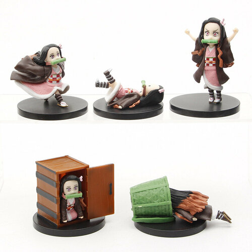 фигурка good smile company figma незуко камадо nezuko kamado dx edition клинок рассекающий демонов demon slayer kimetsu no yaiba 4545784067185 13 см Набор фигурок Клинок рассекающий демонов Незуко Камадо / Demon Slayer Nezuko Kamado 5шт (3-7см)