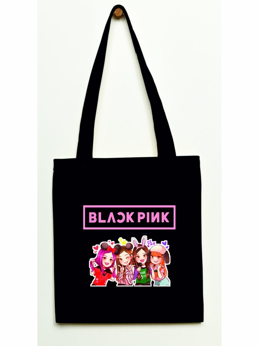 фото Сумка шоппер тканевая с принтом BLACK PINK